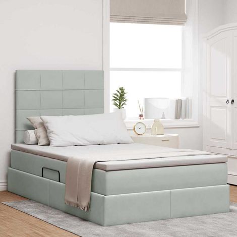 Bett mit Stauraum und LED mit LED Hellgrau 120 x 200 cm Samt