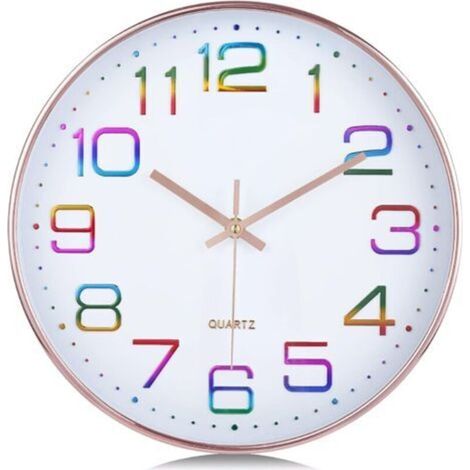 Horloge Murale Chiffres 3D Multicolore, Silencieuse Moderne Pendule Murale Or Rose, Facile à Lire Quartz sans Tic-tac Déco pour Salon Chambre Bureau 30cm (1/5)
