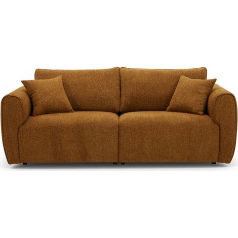 Deco In Paris – Canapé droit 3 places en velours texturé moutarde – Assise généreuse – Livré avec 2 coussins assortis – Pour intérieur moderne ou classique (1/5)