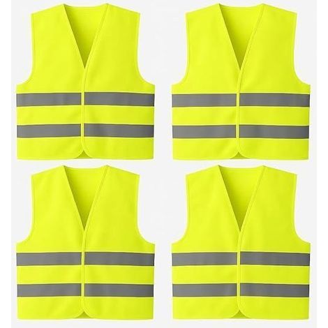 Lot de 4 Gilets de Sécurité Haute Visibilité Taille XL – Jaune Réfléchissant – Norme EN471 – Idéal Voiture Chantier – Straße Tech