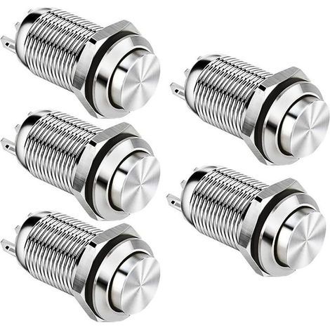 Interruttore a pulsante momentaneo in metallo impermeabile da 12 mm SPST NO interruttore momentaneo 2A 12V/24V/125V/250V confezione da 5 (High Head) - (1/5)
