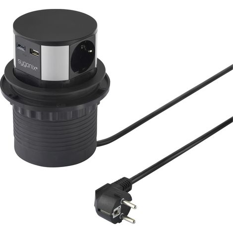Sygonix SY-6887466 Steckdosenturm 3fach Schwarz, Silber Schutzkontakt 1 St. (1/5)