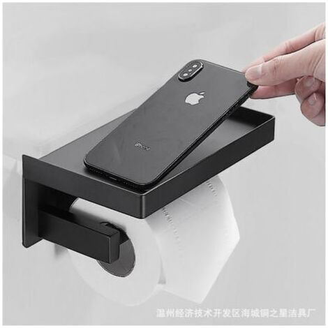 Toilettenpapierhalter, Wandmontierter Toilettenpapierhalter ohne Bohren (Schwarz) (1/4)