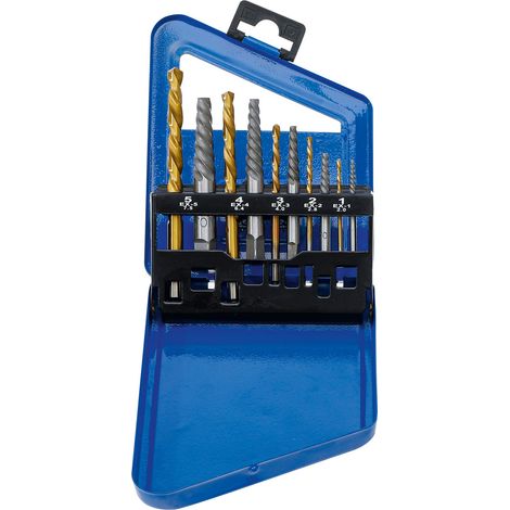 COFFRET DE 5 EXTRACTEURS DE VIS OU GOUJONS + 5 FORETS COUPE A GAUCHE