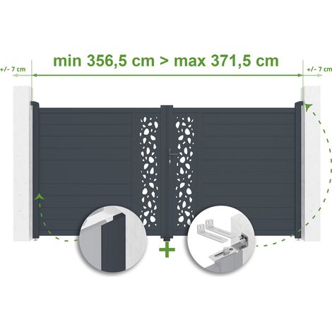 Verstellbares Drehtor Breite 3,5m SUNNY H.180cm grau Aluminium