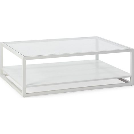Table basse verre et bois de cèdre blanc design contemporain - Blanc laqué et verre transparent (1/2)