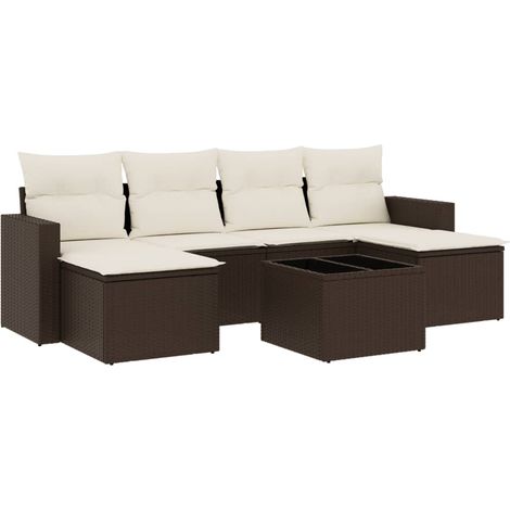 Maison Exclusive - Salon de jardin avec coussins 7 pcs marron résine tressée (1/3)
