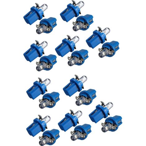 Adecuado para 20 bombillas LED, para luces indicadoras del salpicadero, tubos B8-5D T5, con casquillo, luces de coche de tono azul.
