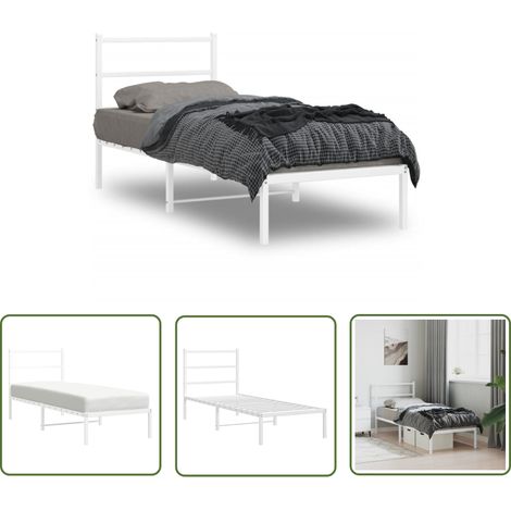 The Living Store Cadre de lit métal sans matelas avec tête de lit blanc 80x200cm - Cadre De Lit - Lit Simple - Lit Metal - Lit Blanc - Tête De Lit (1/5)