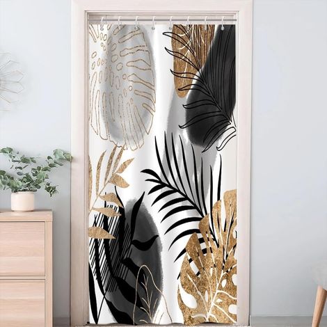 Rideau Douche Noir 120x180cm Anti Moisissure Tropical Abstrait (1/5)