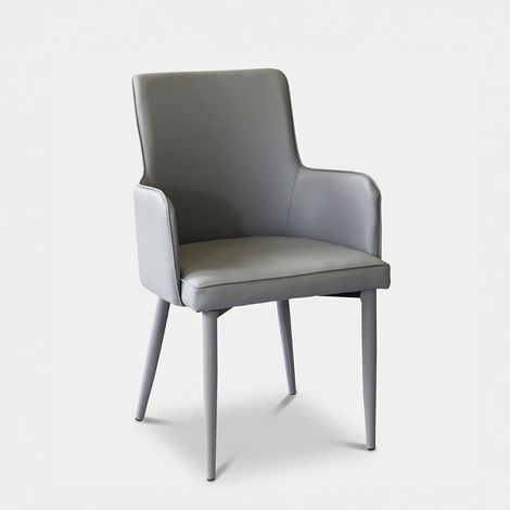 Sillón de comedor con reposabrazos en ecopiel Camille - Gris