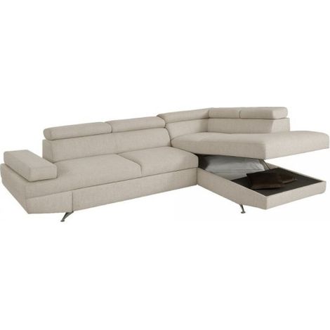 Divano angolare destro Julie con letto estraibile e contenitore in tessuto Barrel 04 beige