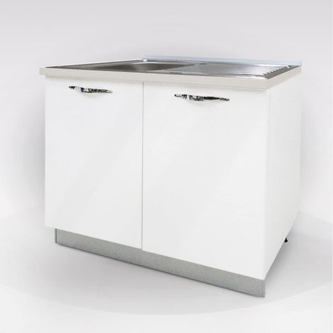My Brand Germanvox Cucina Componibile, base, pensile, mobile lavello e incasso forno e piano cottura, colapiatti Bianco lucido (BASE LAVELLO 90 CM VASCA SINISTRA) (1/4)