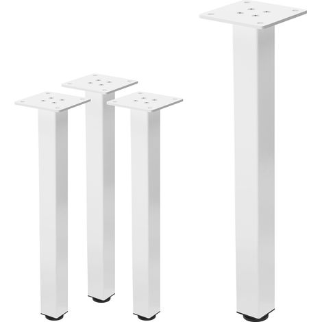 ML-Design 4er Set Tischbeine I-Design 42 cm, Weiß glänzend, aus pulverbeschichtetem Stahl, eckig, Vierkantprofil 4x4 cm, Höhenverstellbare Möbelfüße 1-4 cm, Möbelbeine für Couchtische, Bänke, TV-Möbel
