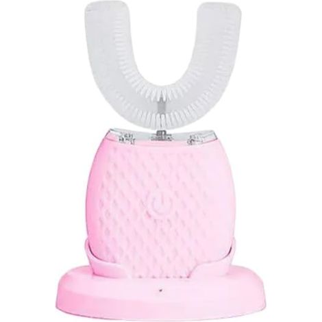 Spazzolino elettrico sonico automatico a ultrasuoni a 360°, impermeabile e ricaricabile, ideale per viaggi e uso domestico, con funzione sbiancante (rosa). (1/5)
