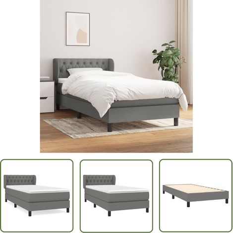The Living Store Sommier à lattes de lit avec matelas Gris foncé 90x200 cm Tissu - Lit Plateforme - Lit Double - Matelas À Ressorts Ensachés - Literie - Chambre À Coucher (1/5)
