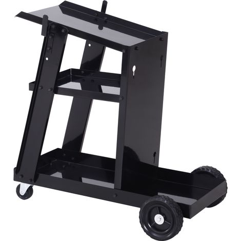 Chariot de soudage 3 étagères chaîne de sécurité 4 roues acier noir 71 x 39 x 70 cm