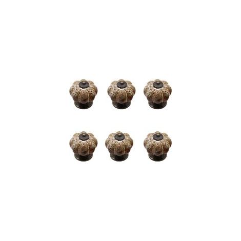 Set mit 6 Schubladengriffen im europäischen Stil aus glasierter Keramik in Kürbisform (Weißer Leopard)