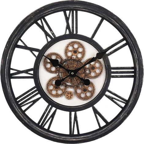 Horloge Murale Ronde en Chiffres Romains Engrenage - diamètre 50cm (1/3)