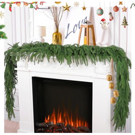 Guirnalda artificial verde para árbol de Navidad de 270 cm, guirnalda artificial de pino verde sin luces, decoración navideña suave para pared, chimenea, escalera, jardín, árbol de Navidad.
