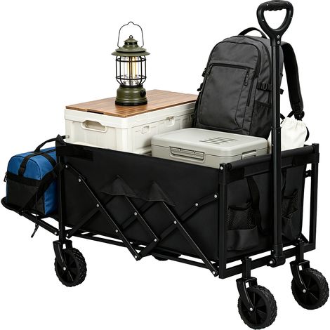 WOLTU Chariot de Jardin avec Panneau Arrière Pliable, Chariot Pliable à roulettes, Roues Avant Universelles, Cadre en Métal, Noir