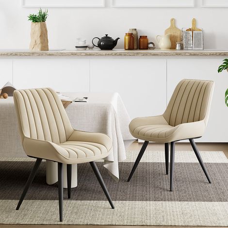 Lot de 2 chaises de salle à manger,Chaises de cuisine avec dossier,Chaises de salon ergonomique,Chaises en Tissu,Beige (1/5)
