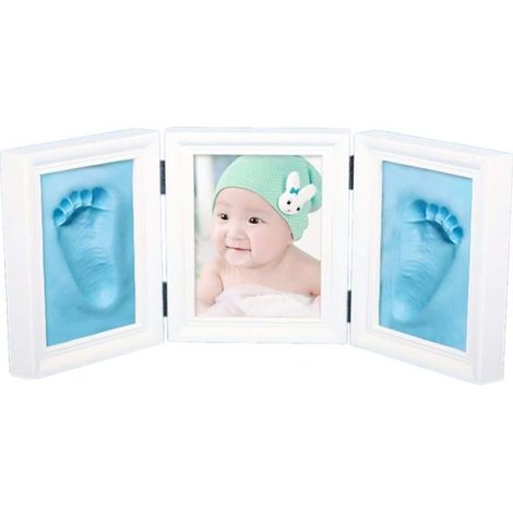 Cadre Photo Empreinte Main - Kit Argile Non Toxique pour Bébé - Cadre Bois Blanc Triple Affichage - Dimensions 35 x 15,5 cm - 1 Pièce