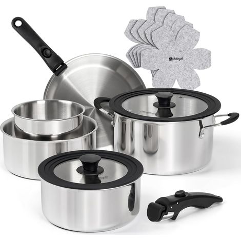 Batterie de cuisine 14 pièces en acier inoxydable triple épaisseur avec poignée amovible, batterie de cuisine à induction, casseroles et poêles allant au four, batterie de cuisine (1/5)