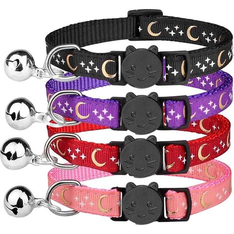 Collier pour chat avec lune et étoiles, libération rapide pour plus de sécurité, comprend une cloche pour le son, durable et élégant pour chats et chatons, ajustement confortable (1/5)