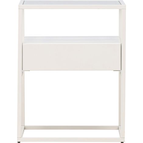 Table de chevet 1 tiroir en verre et métal - Blanc - Fortaleza (1/5)