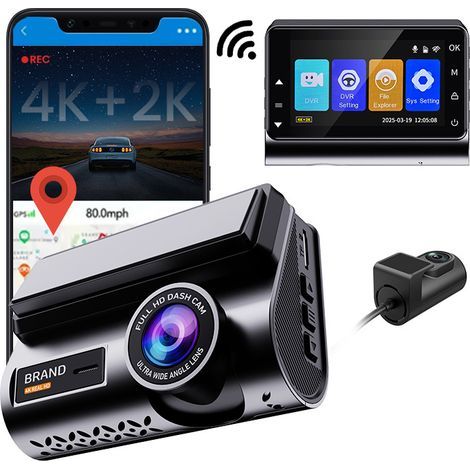4K+2K Dual-Objektiv-Dashcam (7,6 cm) mit WLAN und GPS – Ultra-HD-Frontkamera (4K) und Rückkamera (2K), verbesserte Nachtsicht, 24/7-Parküberwachung und Smartphone-App – Weitwinkel-Auto-DVR – Alovez (1/5)