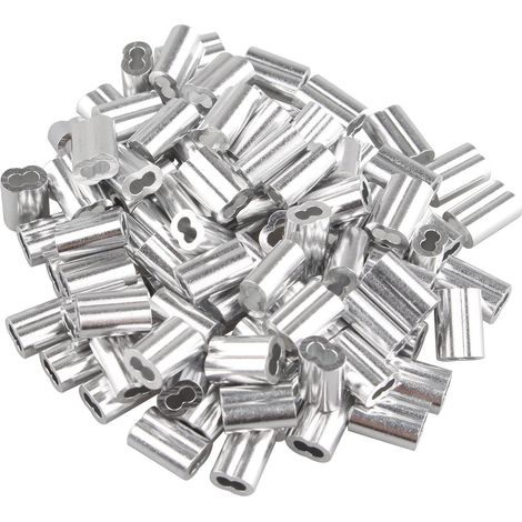 Lot de 100 manchons à sertir en aluminium avec double embouts/trous pour câble 1,5 mm Argenté (1/5)