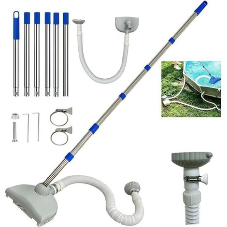 Aspirateur de piscine manuel avec perche télescopique 230 cm et tuyau rétractable 350 cm – Pour piscine, spa, étang (1/5)