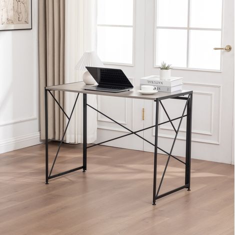 Escritorio plegable (99x50x75 cm), para espacios pequeños, de MDF y metal, color natural (1/5)