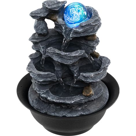 COSTWAY Fontaine d’Intérieur Cascade Zen, Fontaine de Table Relaxante avec Lumière LED Coloré Pompe Silencieuse Boule de Cristal Latérale, Décoration pour Salon Chambre Bureau, 21,5 x 26 cm (1/5)