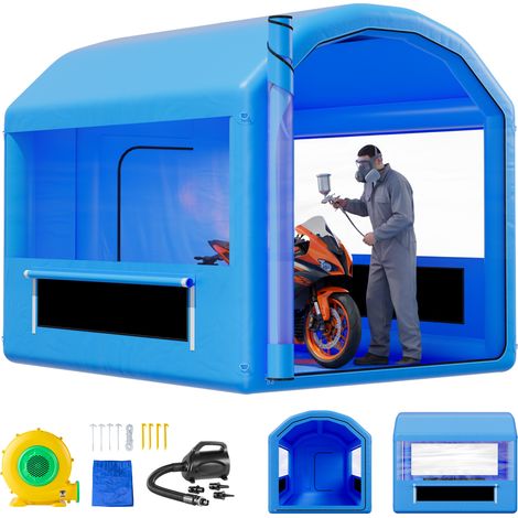 VEVOR aufblasbare Lackierkabine Spritzkabine 3 x 2,5 x 2,5 m, Lackierkabinenzelt mit 550 W Gebläse & Luftfiltersystem, rundes Dach, PVC, Spritzlackierung für Metallteile von Kraftfahrzeugen blau (1/5)