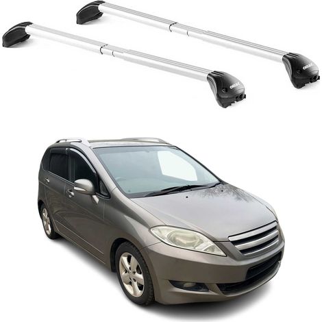 OMAC Barres de toit transversales certifiées TÜV pour Honda FR-V 2004-2009 – Verrouillables (4 antivols) – Charge max 100 kg – Sangle inox + protection caoutchouc Argent (1/4)