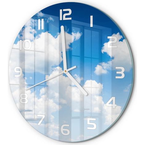 Horloge Murale Ronde Originale en Verre Silencieuse Design Moderne Salon Nuages dans le ciel fi 30 cm (1/5)