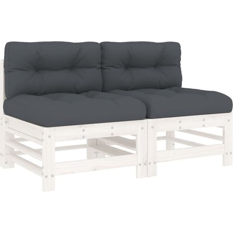 Mittelsofas mit Kissen 2 Stk. Weiß Massivholz Kiefer vidaXL