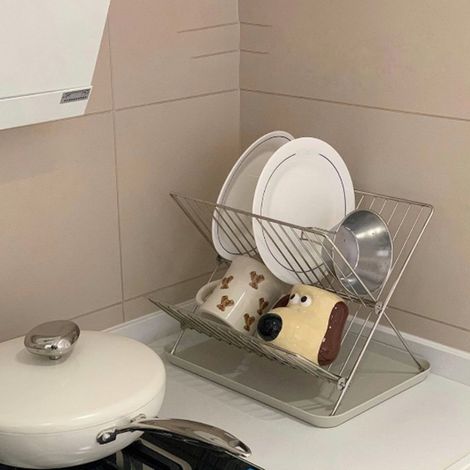 Égouttoir de cuisine pliable en forme de X OASISWJ, égouttoir à vaisselle en fer de style coréen, support de rangement pour assiettes et vaisselle. (1/5)