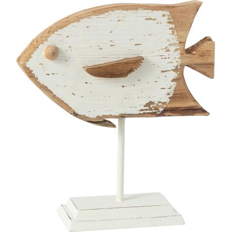 Statuette Poisson sur Pied "Boli" 28cm Naturel & Blanc