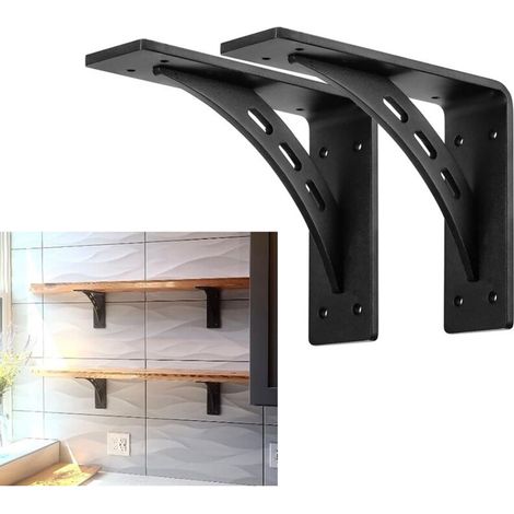 Lntyq 2 Pcs Equerre Etagere Murale Noir, Equerre Charge Lourde, Supports Équerre Étagère de Fixation Etagere Murale Vintage, Supports d'Étagère Murale à 90 Degrés Metal pour Meuble
