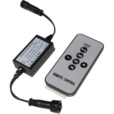 Variateur d'intensité de lumières avec télécommande sans fil RF étanche IP67 pour lumières LED, câble d'extension noir, connecteurs CC mâle et femelle (1/5)