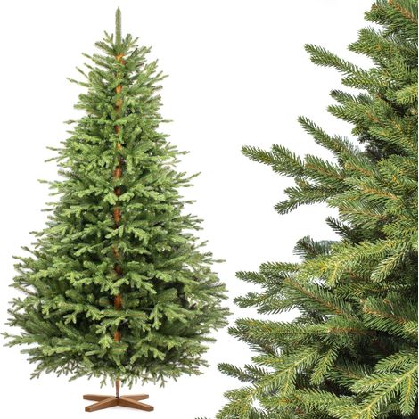 FairyTrees Weihnachtsbaum künstlich 220 cm ALPENTANNE Premium mit Christbaum Holzständer Tannenbaum künstlich mit Naturgetreue Spritzguss Elemente Made in EU (1/5)