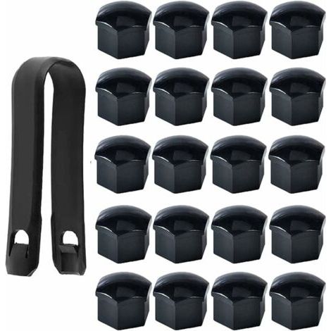 Lot de 20 Capuchons d'écrou de Roue 19mm, Cache-écrous de Boulon de Roue, Cache-écrous de Pneu Hexagonaux avec Ensemble d'outils de Démontage pour Voitures, Noir (1/4)