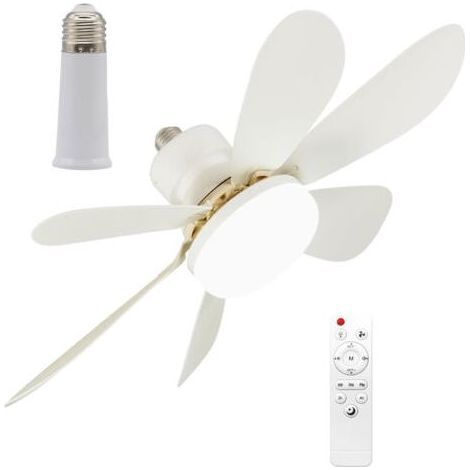 Ventilateur de plafond silencieux 52cm avec lumière et télécommande, 40W, douille E27, LED dimmable, 3 vitesses, 6 pales, pour chambre et salon (1/5)