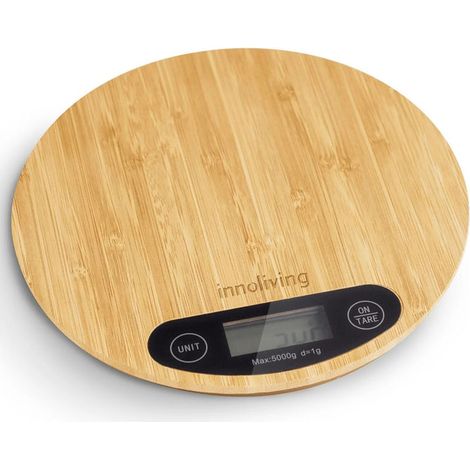 Bilancia digitale da cucina tonda in bambù 5 Kg con display LCD