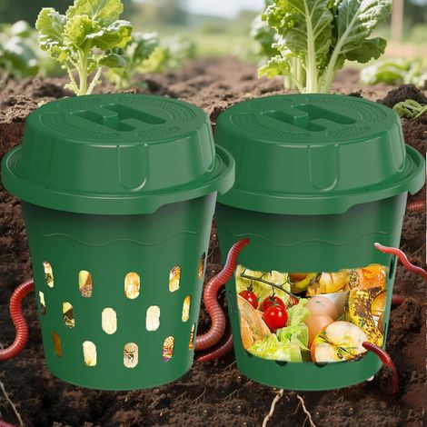 Filiyano – Kit de lombricompostage pour – Lot de 2 composteurs enterrés — Kit de lombricompostage pour potager — Accélère la décomposition — Couvercle (1/5)