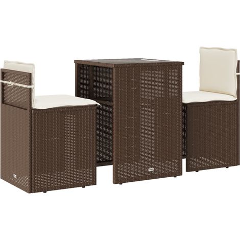 Maison Exclusive - 3-tlg. Bistro-Set mit Kissen Braun Poly Rattan