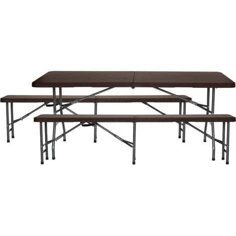 Set composto da tavolo pieghevole e 2 panche 7house, 180 cm, per ristorazione, effetto rattan